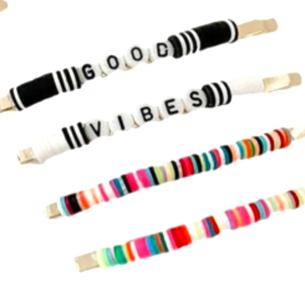 🎁FREE GIFT WITH PURCHASE Cara "Good Vibes" MultiColor 4 Pc Hair Bobby Pin Clips